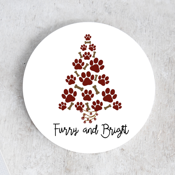 “Furry and Bright” Christmas Tree Ceramic Coasters